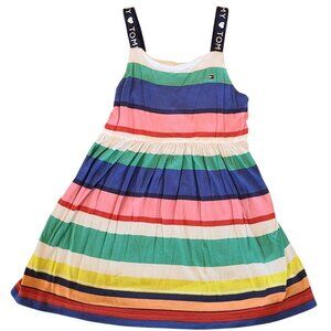 Tommy Hilfiger Girls Multicolor Striped Sleeveless Dress With Logo Straps Size 3